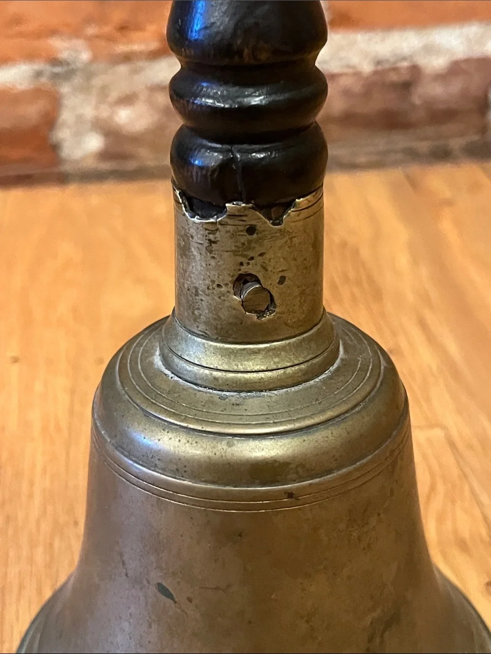 Vintage Brass Hand Bell with Dark Wood Handle